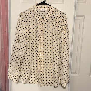 LC Lauren Conrad Cream and Black Polka Dot Blouse